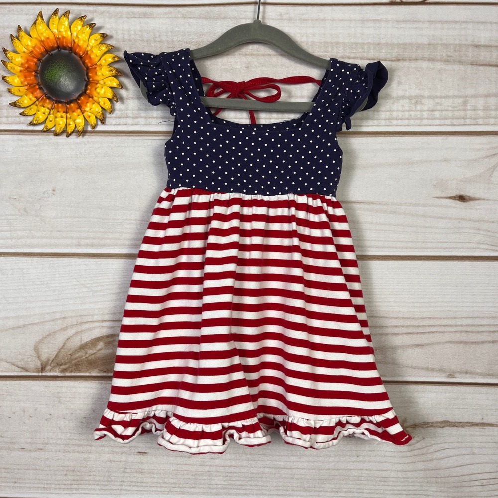 Madison Grace Girls Red White Blue Patriotic 4th July Polka Dot Striped Dress 3